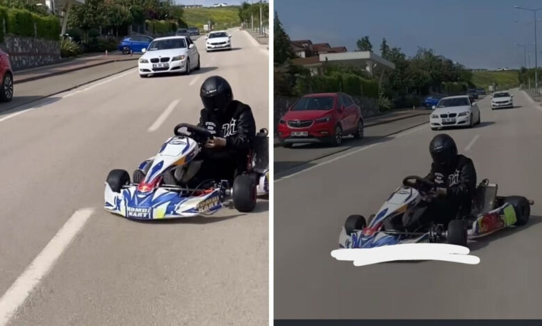 Go kart sürücüsü pisti şaşırdı, trafiğe çıkıp drift attı 1 go kart surucusu pisti sasirdi trafige cikip drift atti HM8NDDj4