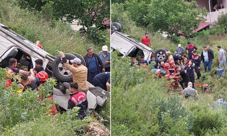 Kamyonet şarampole yuvarlandı, 5 yaralı 1 kamyonet sarampole yuvarlandi 5 yarali iEe3NB5F