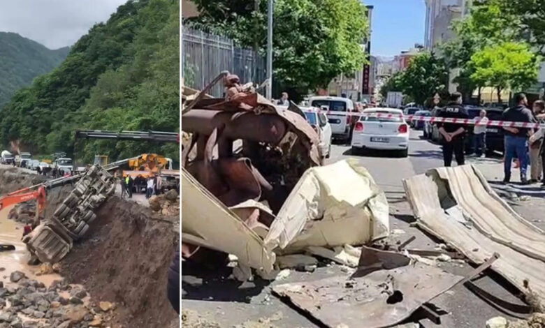 trabzon bayburt yolunda tas kamyonu devrildi trafik durdu yol kapandi aKHd81Yc