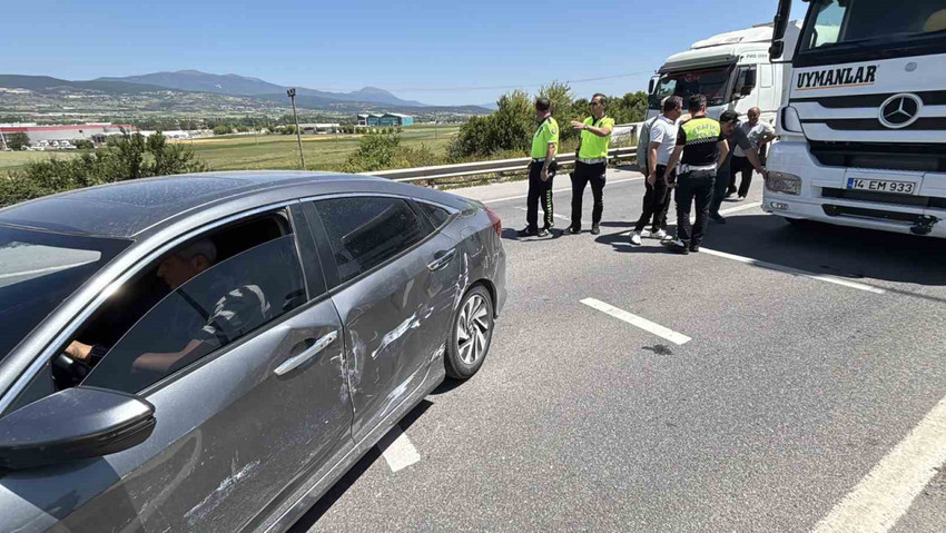 boluda korku dolu anlar tir otomobili 60 metre surukledi mucize kurtulus 0